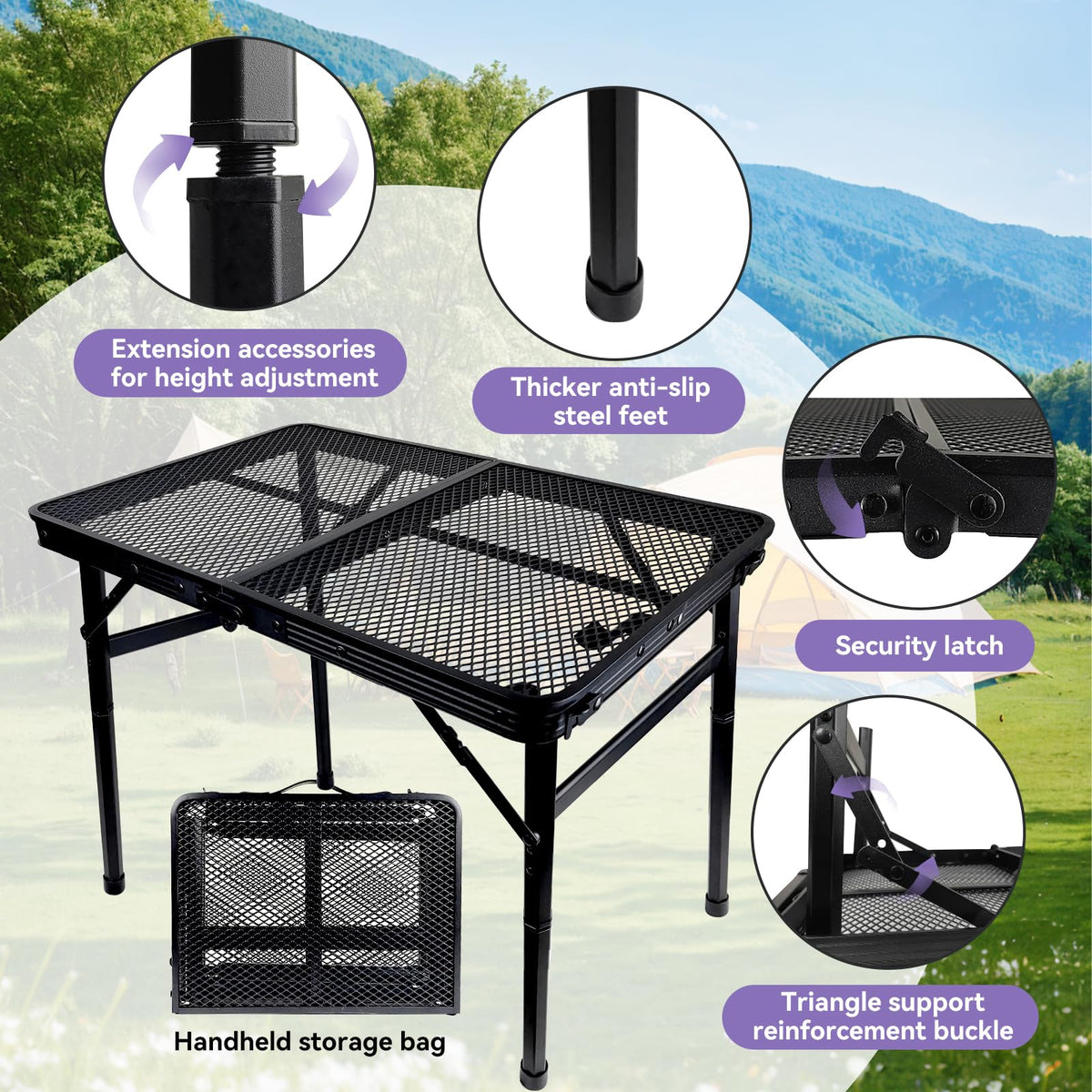 Black Adjustable Folding Camping Table U3825