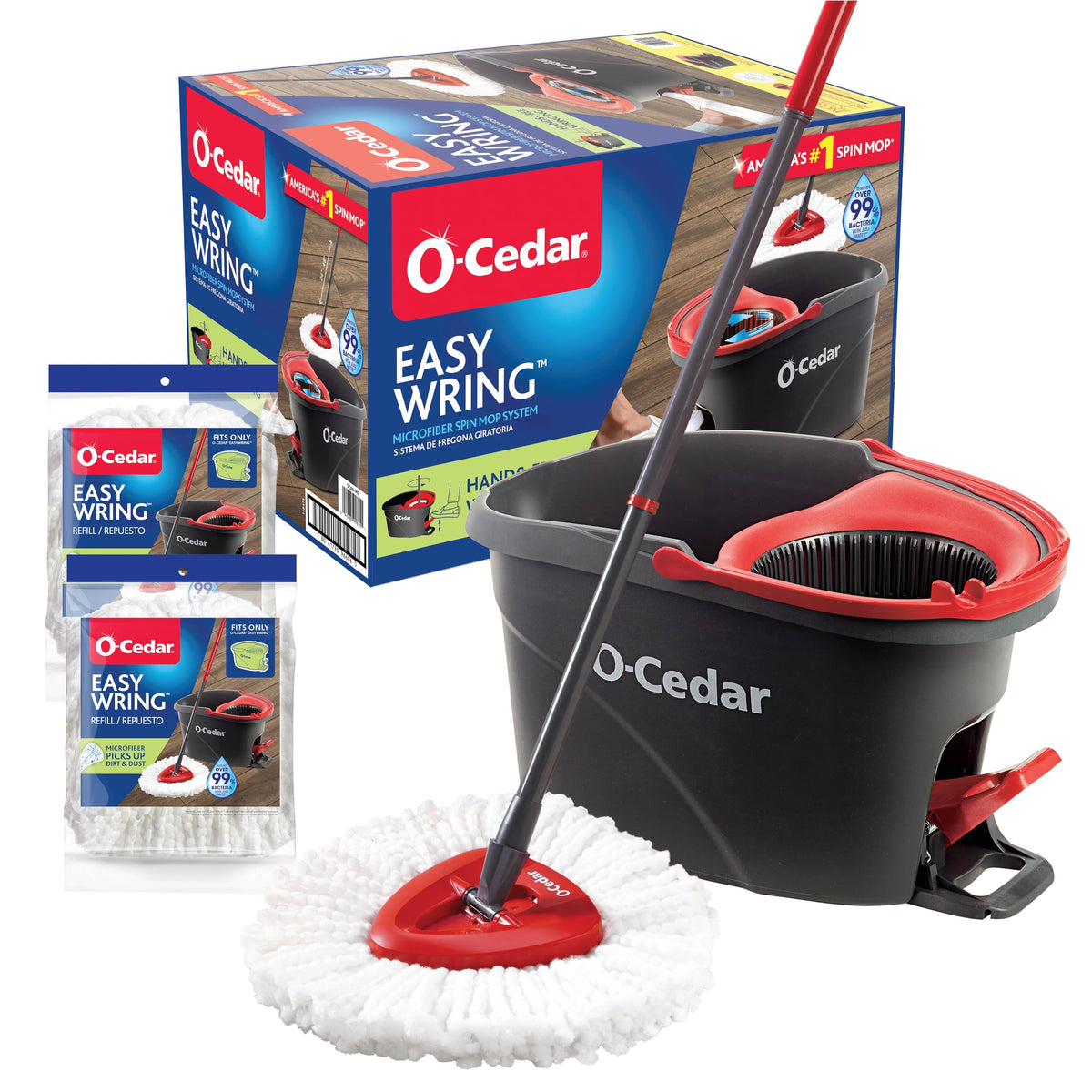 Microfiber Spin Mop & Bucket Floor Cleaning System with 2 Refills O659965