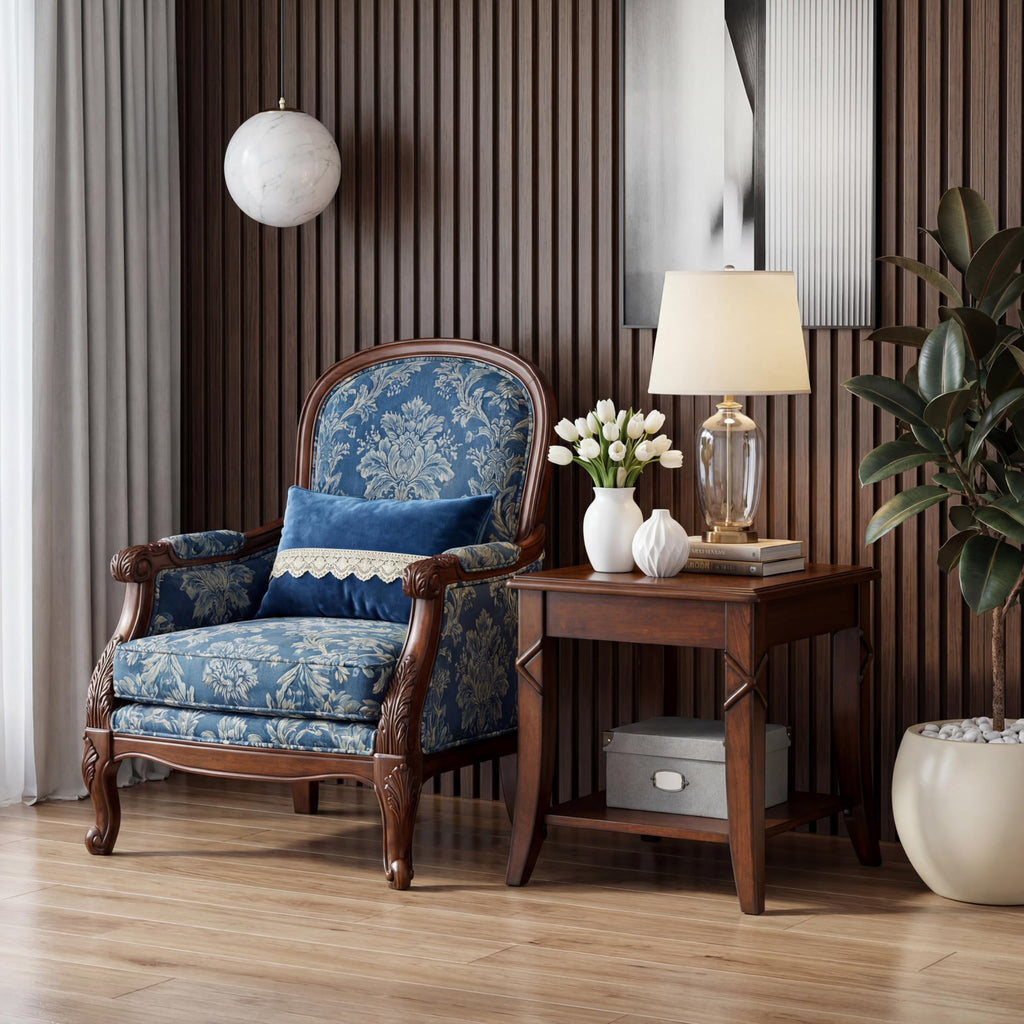 Solid Wood Side End Table with Storage Shelf E369163