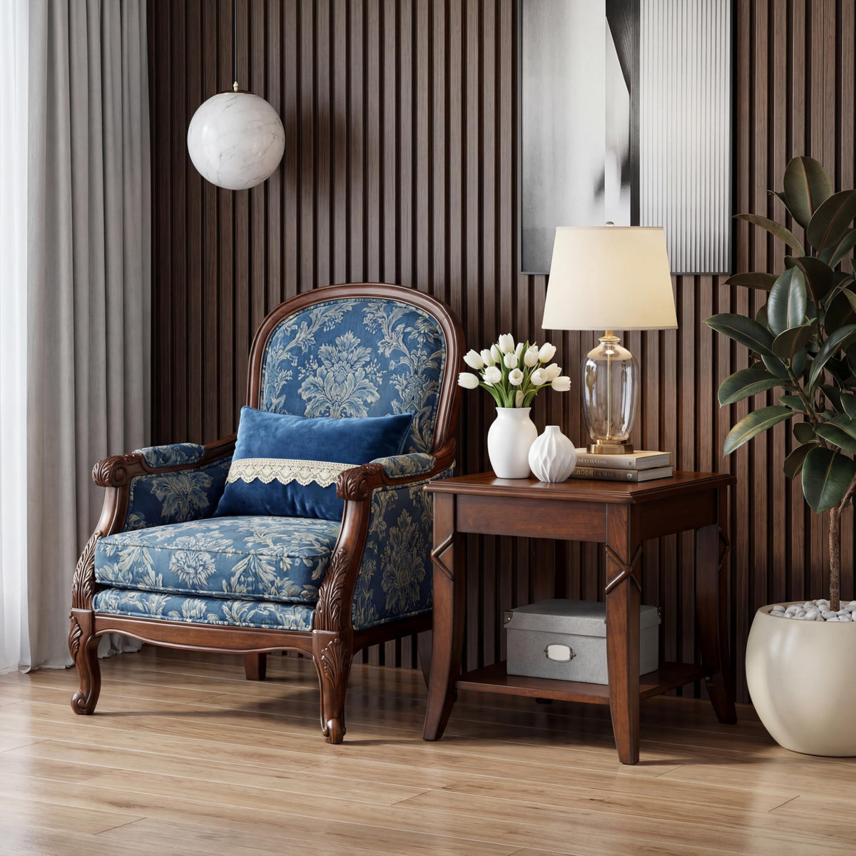 Solid Wood Side End Table with Storage Shelf E369163