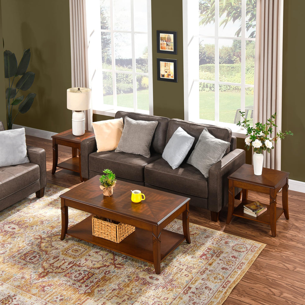 Solid Wood Side End Table with Storage Shelf E369163